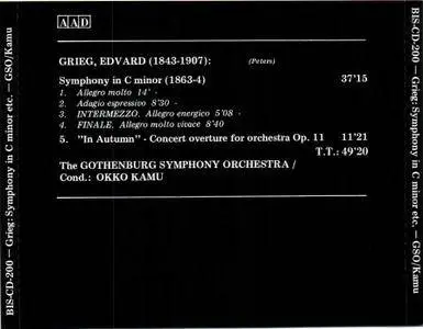 Gothenburg Symphony Orchestra, Okko Kamu - Grieg: Symphony In C Minor & Overture "In Autumn" (1986)