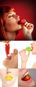 Stock: Woman lips with fruit