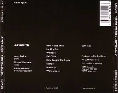 Azimuth - How It Was Then...Never Again (1995) {ECM 1538} [Repost]