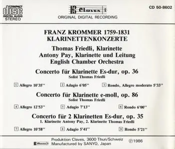 Thomas Friedli - Franz Krommer: Clarinet Concertos (1986)