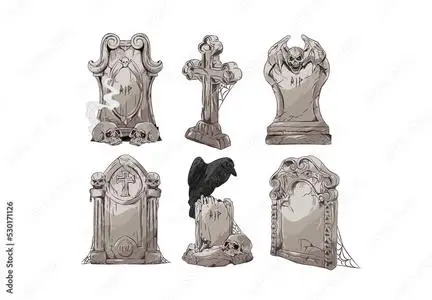 Spooky Graveyard Tombstone Illustrations 530171126