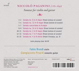 Fabio Biondi, Giangiacomo Pinardi - Niccolò Paganini: Sonatas for Violin and Guitar (2018)