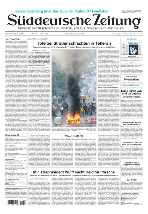 Sueddeutsche Zeitung vom 22.06.2009