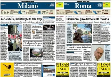 Corriere della Sera edizioni di Roma e Milano (08/08/2009)