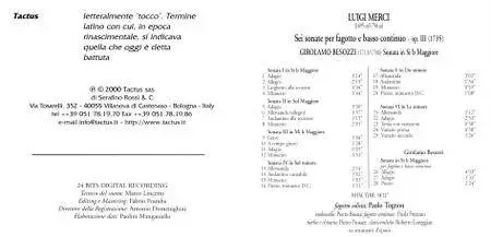 Paolo Tognon - Luigi Merci: Sei sonate per fagotto e b.c. - op. III - (2000) (Repost)