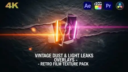VideoHive - Vintage Dust & Light Leaks Overlays - Retro Film Texture Pack - 60842125