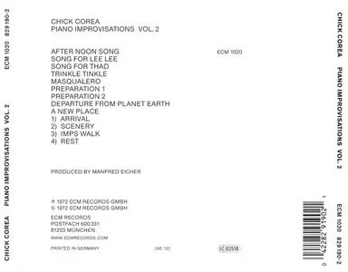 Chick Corea - Piano Improvisations Vol. 2 (1972) {ECM 1020} [Repost]