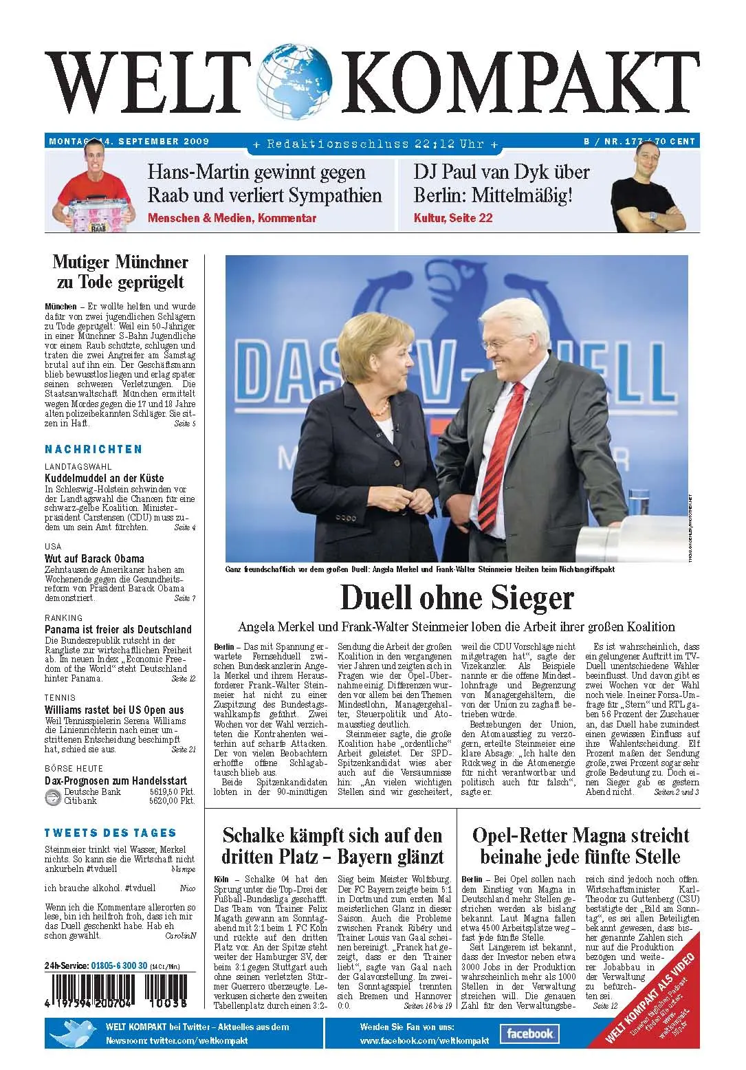 Die Welt kompakt vom 14. September 2009