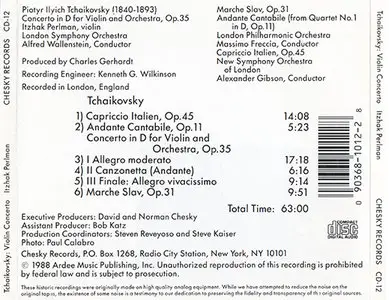 Peter I. Tchaikovsky - Itzhak Perlman - Violin Concerto [Chesky Records CD-12] {US 1988}