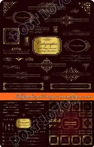 Calligraphic gold design elements frame vector
