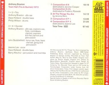 Anthony Braxton - Town Hall (Trio & Quintet) 1972 (1992)