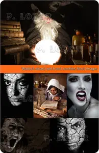 Warlock wizard witch and zombies Stock Images