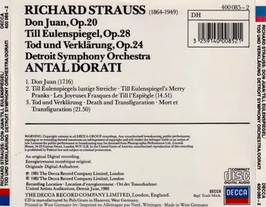 Antal Dorati, Detroit Symphony - Richard Strauss:  Don Juan, Till Eulenspiegel, Tod und Verklarung (1983)