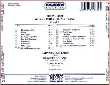 Barnabás Kelemen, Gergely Bogányi – Liszt: Complete Works for Violin & Piano (2000)