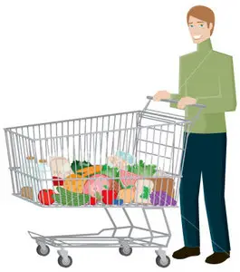Vector Isolated man with shopping cart