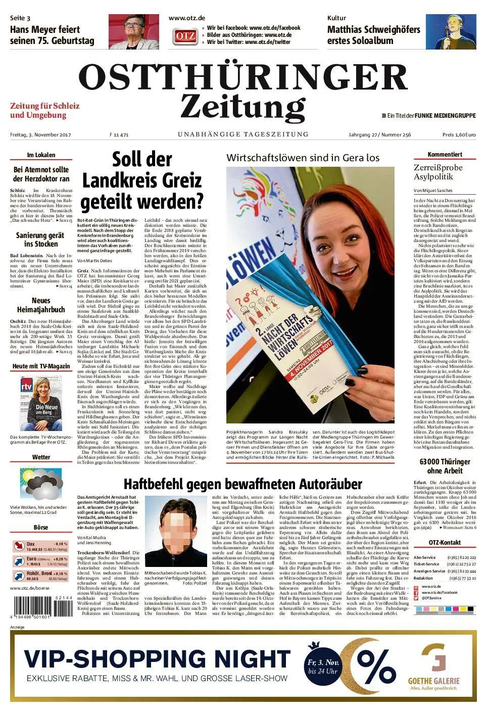 Ostthüringer Zeitung Schleiz - 03. November 2017