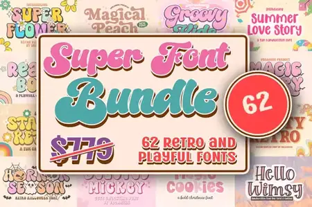 Super Retro and Playful Font Bundle - 62 Premium Fonts