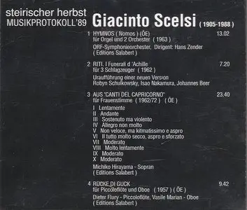 Giacinto Scelsi on Musikprotokoll '89 (Rare - never in regular sale)