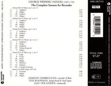 Marion Verbruggen, Ton Koopman, Jaap Ter Linden - George Frideric Handel: The Complete Sonatas for Recorder (1995)