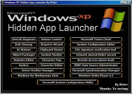 Portable Windows XP Hidden App Launcher (AIO 23 in 1) By Rizla+