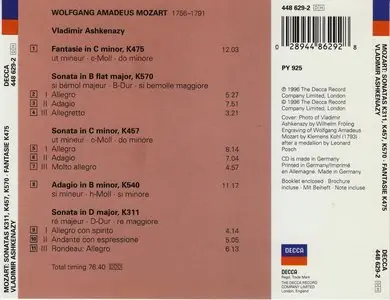 Wolfgang Amadeus Mozart (1756-1791). Piano Sonatas, Fantasy KV 475 & Adagio in B minor