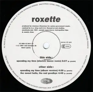 Roxette - Spending My Time 12" (EMI Svenska AB 1C 060-13 6411 6) (EU 1991)  (Vinyl 24-96)