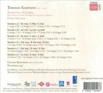 Ensemble 415, Chiara Banchini - Tomaso Albinoni - Sinfonie a Cinque op.2 (2009) (Repost)