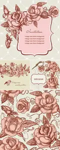 Vintage Invitations with Roses Vector 2