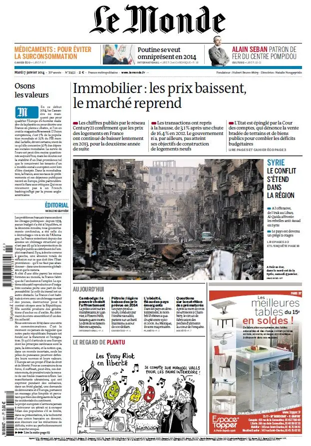Le Monde & Supplément du Mardi 7 Janvier 2014