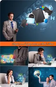 People work laptop internet Stock Photo