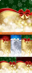 Postal Merry Christmas and Happy New Year with ribbons and bells vector 