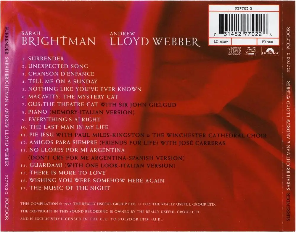 Sarah Brightman, Andrew Lloyd Webber - Surrender: The Unexpected Songs ...