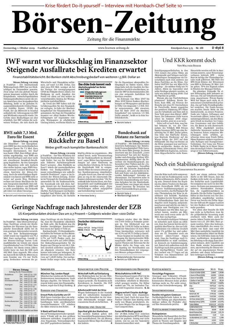Boersenzeitung vom 1. Oktober 2009