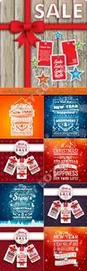 2015 Merry Christmas greeting cards and price stickers vector