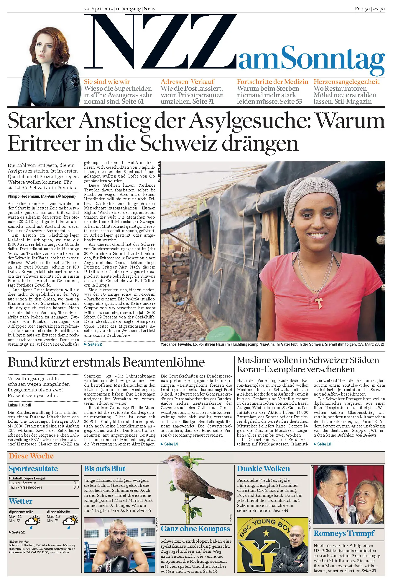 Neue Zürcher Zeitung vom Sonntag, 22. April 2012