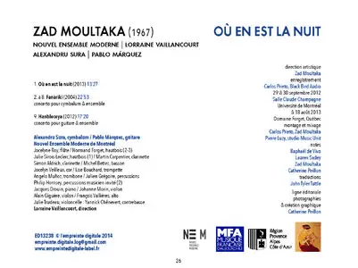 Zad Moultaka - Ou en est la nuit - Nouvel Ensemble Moderne under Lorraine Vaillancourt (2014) {L'Empreinte Digitale}