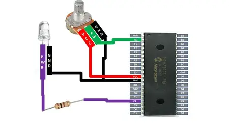 Potentiometer interface PIC16F877A. Scratch to expert prj.