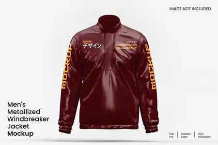 Mens Metallized Windbreaker Jacket Mockup