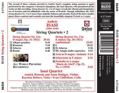 Isasi Quartet - Andrés Isasi: Complete String Quartets, Volume 2: Nos. 3 & 4 (2013)