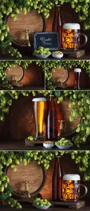 Stock Photo - Beer Barrel & Fresh Hops