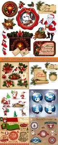 Stickers and labels Santa Christmas retro style vector