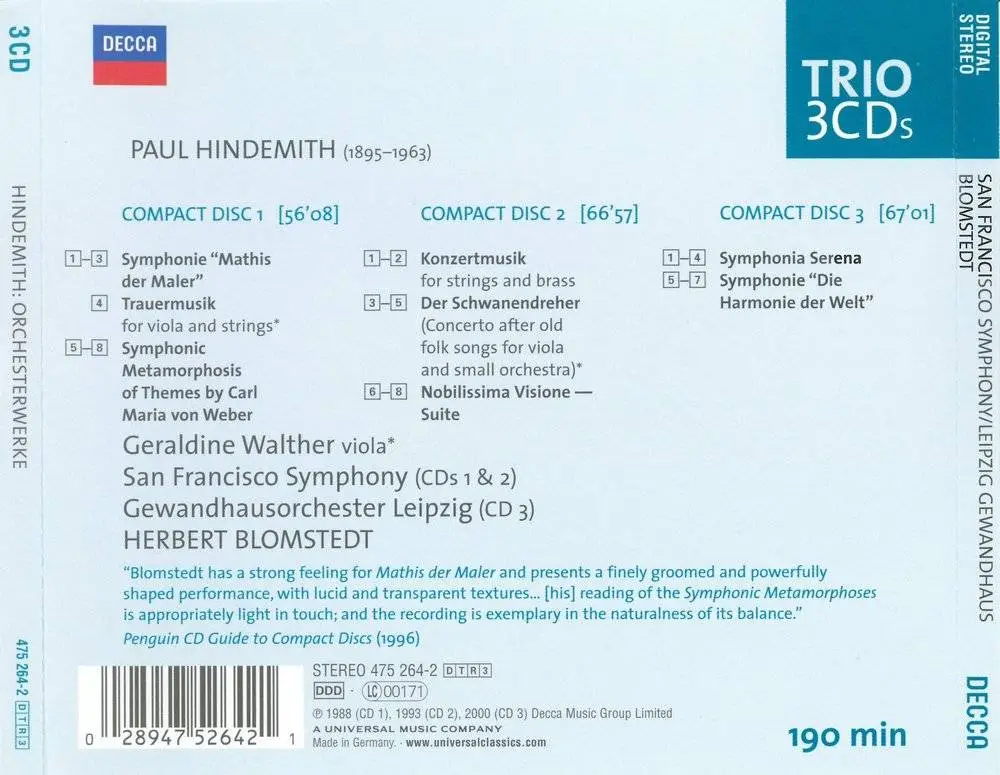 San Francisco Symphony, Gewandhausorchester Leipzig, Herbert Blomstedt - Hindemith: Orchestral Works (2003) (Repost)