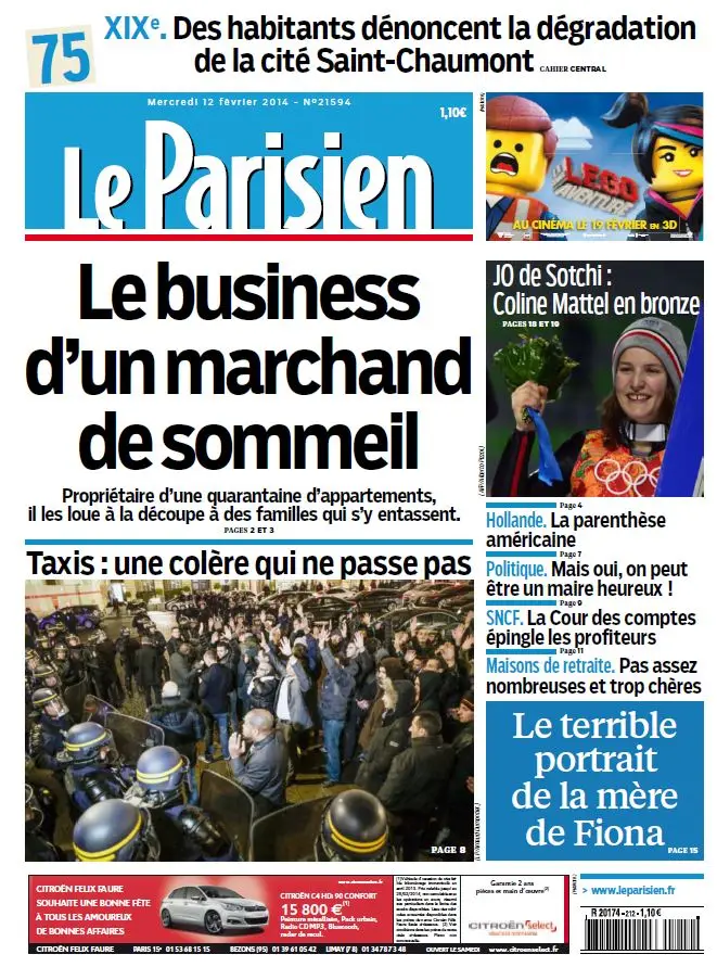 Le Parisien du Mercredi 12 Février 2014