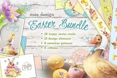 CreativeMarket - Watercolor Easter Bundle cute design