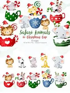 Christmas Safari Animals in Cup Clipart