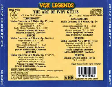 Ivry Gitlis - The Art of Ivry Gitlis: Tchaikovsky, Bruch, Sibelius, Mendelssohn, Bartok (1992) 2CDs