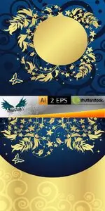 Magic floral background with golden curles