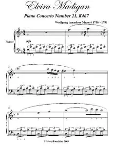 «Elvira Madigan Piano Concerto Number 21 K467 Easiest Piano Sheet Music» by Wolfgang Amadeus Mozart
