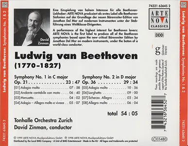 Beethoven - Zinman, TonhalleOrch. Zürich - Symphonies Nos. 1 & 2 (1998, Arte Nova # 74321 63645 2)
