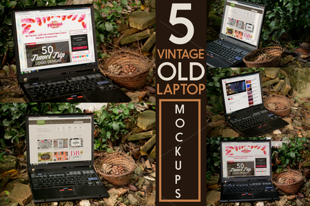 CreativeMarket - 5 Old Vintage Laptop PSD Mockups
